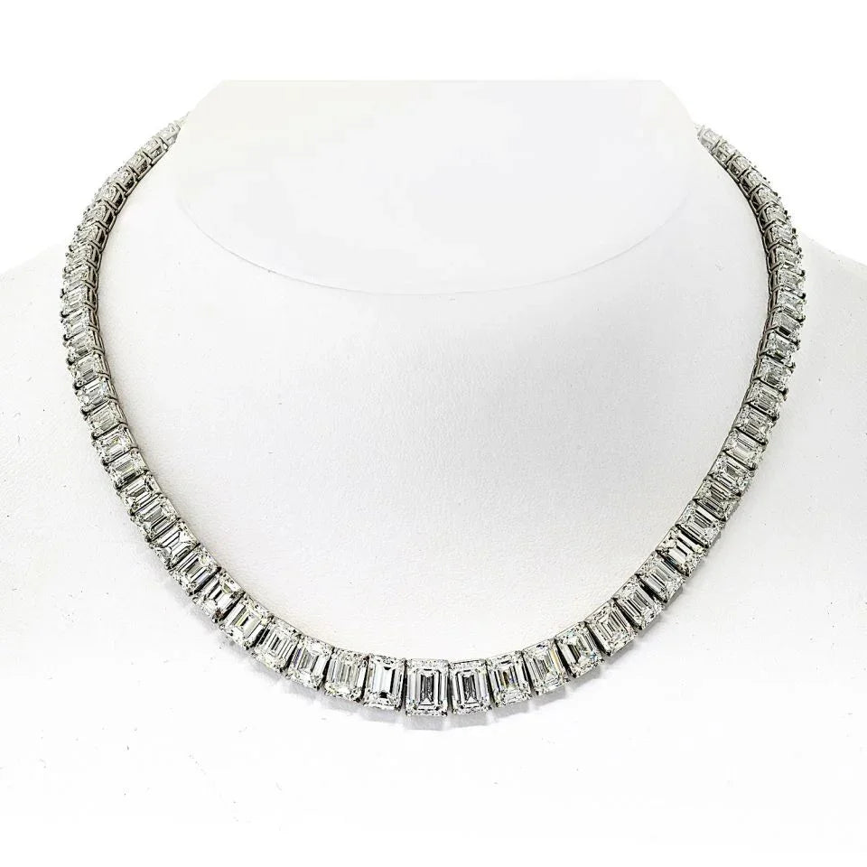 74cttw Emerald Cut GIA Diamond Tennis Necklace - The Back Vault