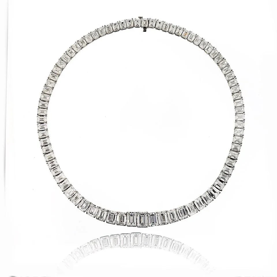 74cttw Emerald Cut GIA Diamond Tennis Necklace - The Back Vault