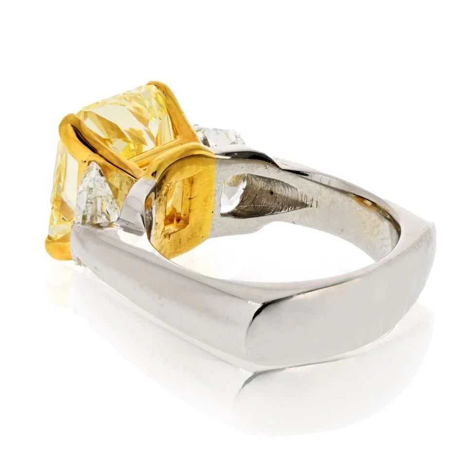 7 carat Radiant Cut Fancy Intense Yellow GIA Three Stone Diamond Engagement Ring - The Back Vault