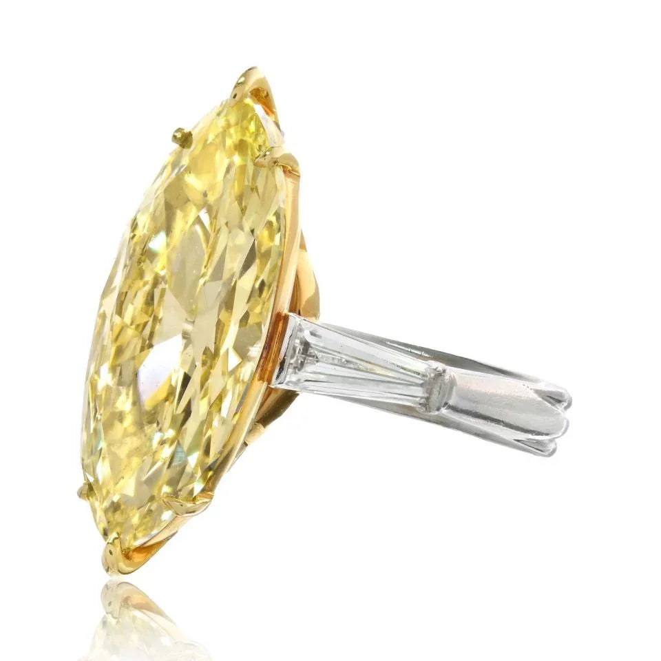 9.33ct Fancy Light Yellow Marquise Cut Diamond Engagement Ring - The Back Vault