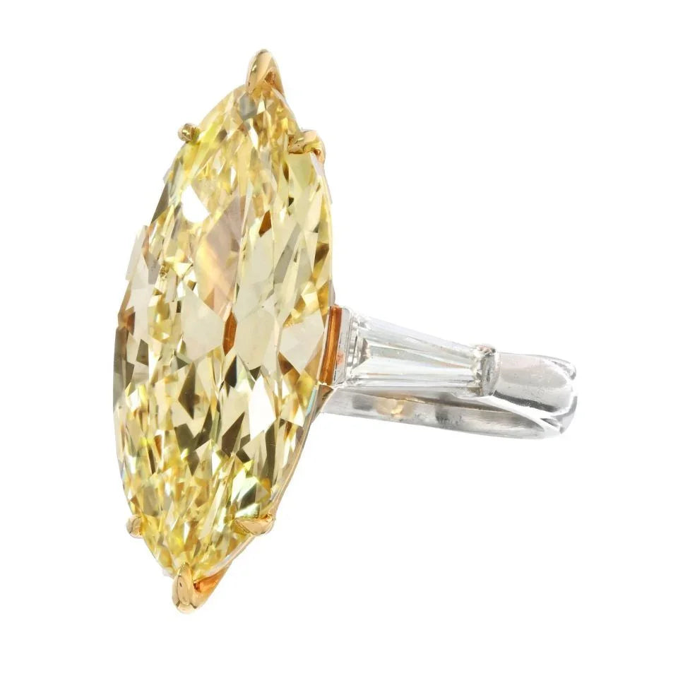 9.33ct Fancy Light Yellow Marquise Cut Diamond Engagement Ring - The Back Vault