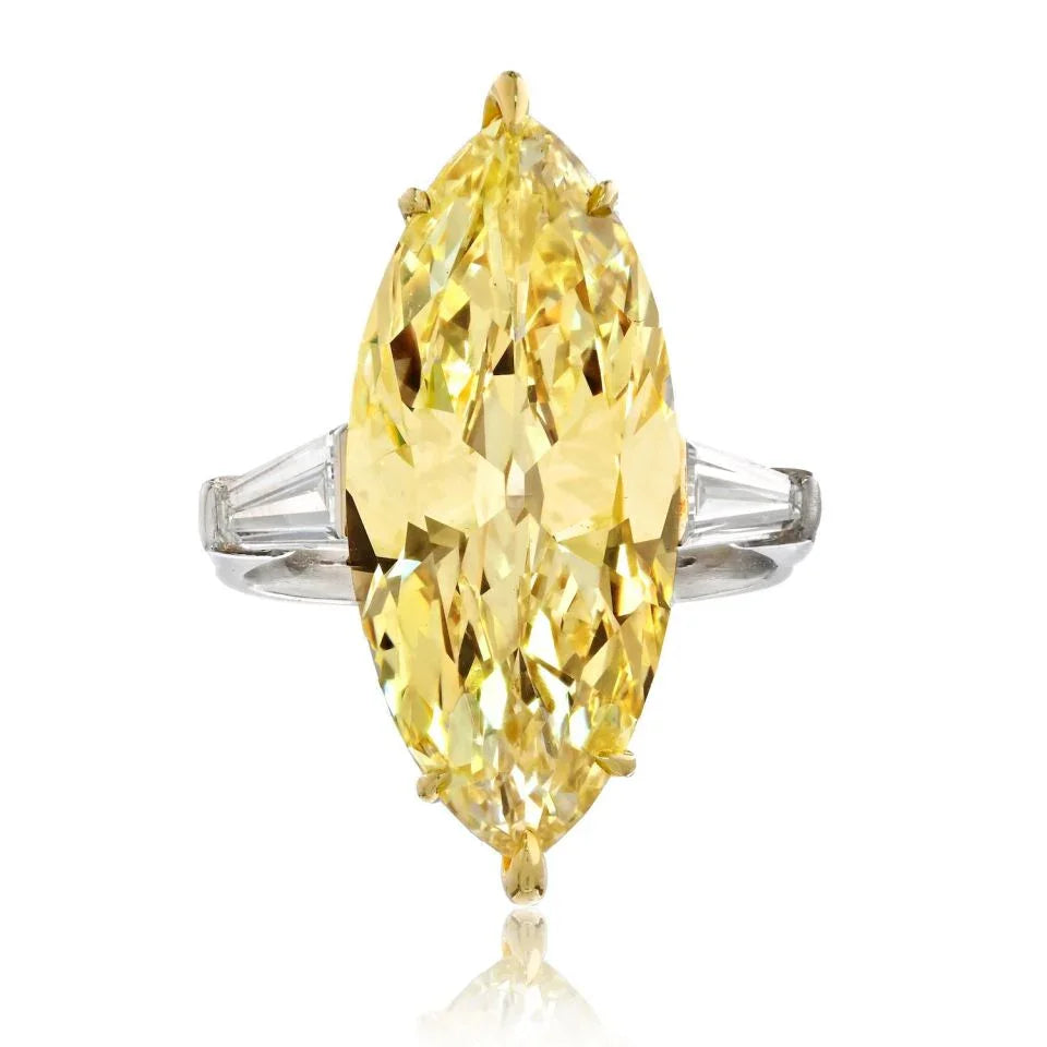 9.33ct Fancy Light Yellow Marquise Cut Diamond Engagement Ring - The Back Vault