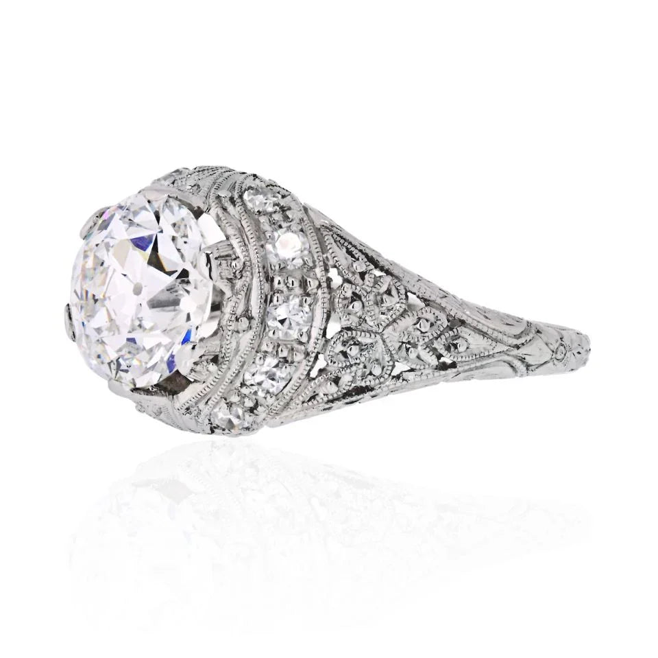 Art Deco 2 carat Old European Cut Diamond J/SI2 GIA 10 RB's Ring - The Back Vault
