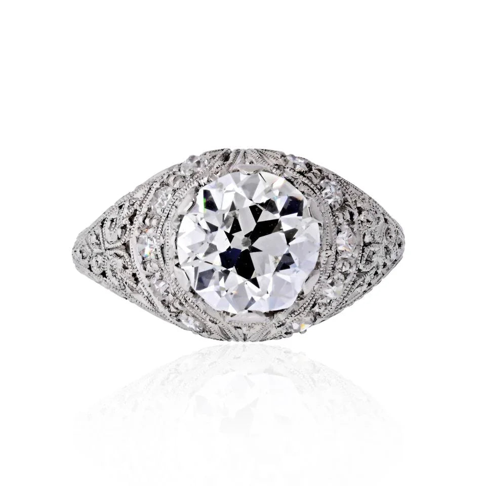 Art Deco 2 carat Old European Cut Diamond J/SI2 GIA 10 RB's Ring - The Back Vault