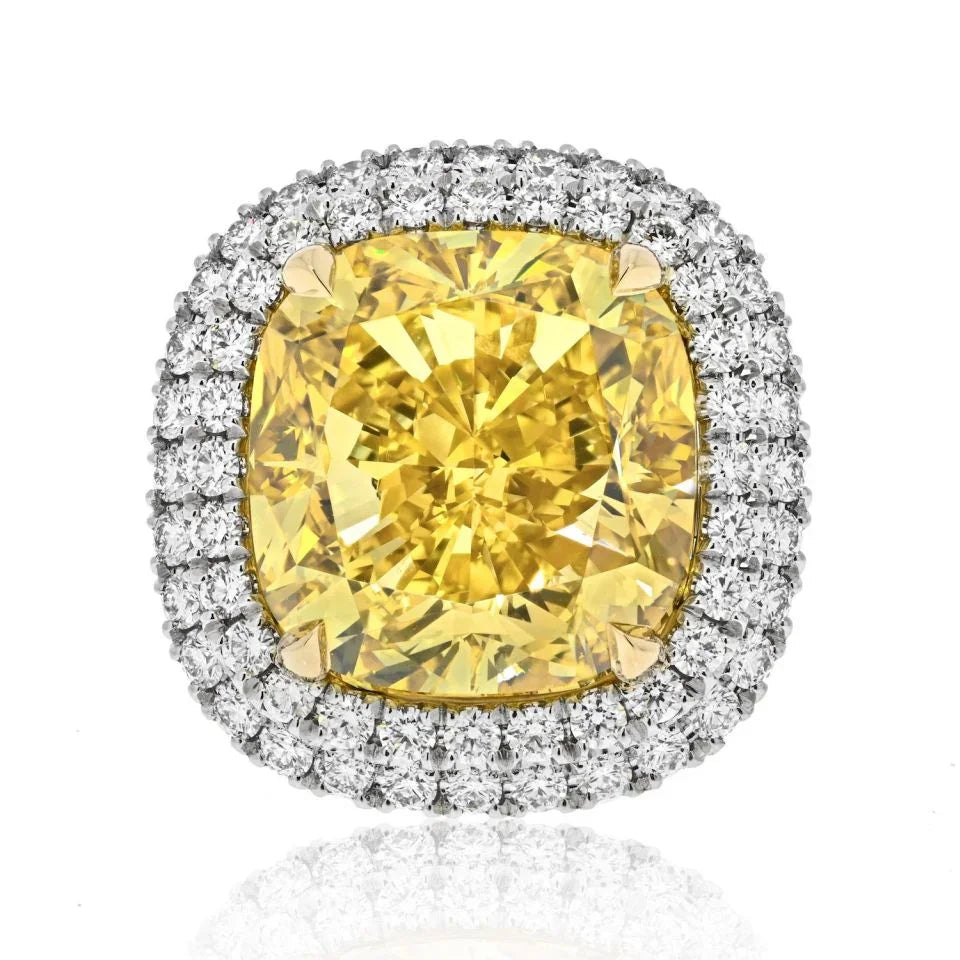 21 carat Cushion Cut Diamond Fancy Yellow GIA 21 Carat Cushion Cut Fancy Deep Brownish Yellow VVS1 Ring - The Back Vault