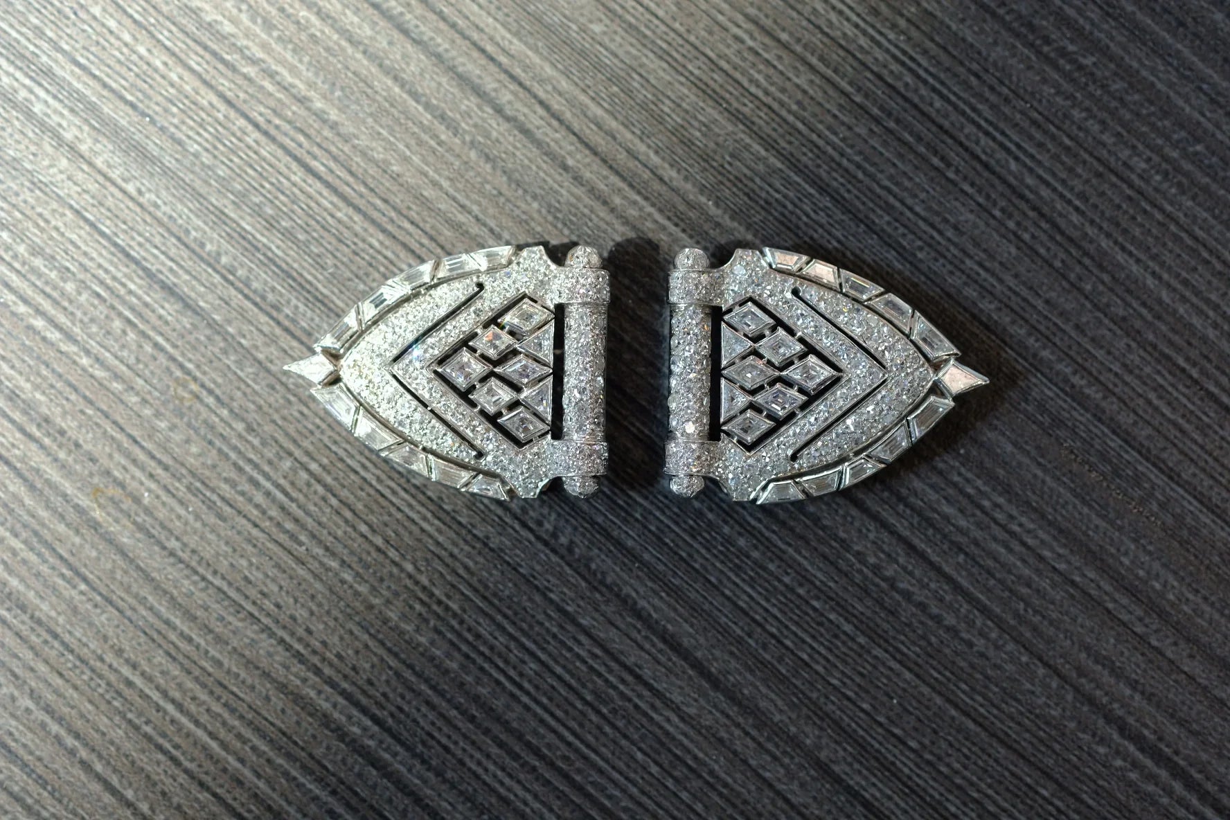 David Webb Platinum & 18K Yellow Gold White Enamel Shield Diamond Clips Cuff Bracelet - The Back Vault