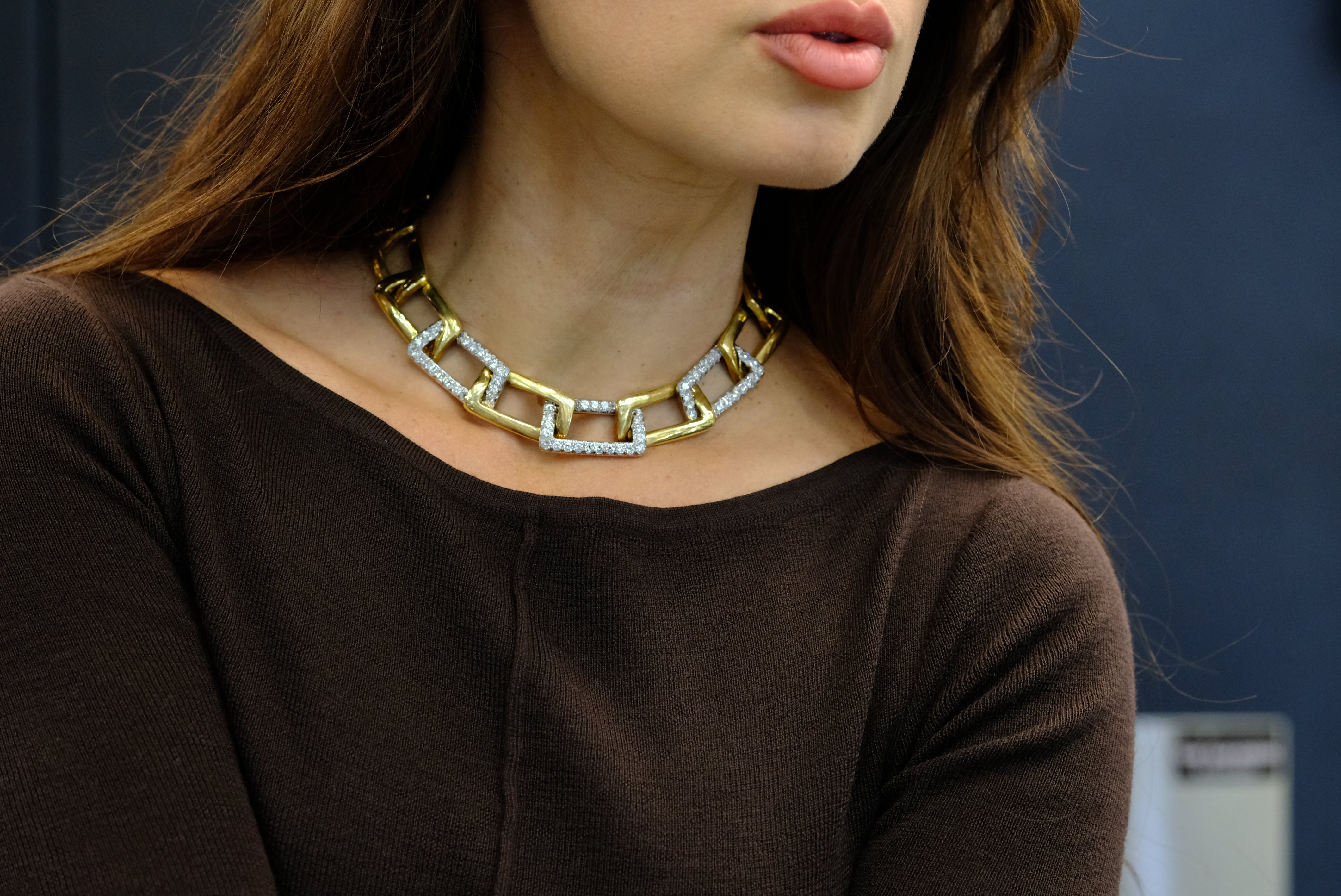 David Webb Platinum & 18K Yellow Gold Open Link Collar Necklace