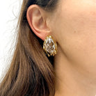 David Webb Platinum & 18K Yellow Gold Rock Crystal Carved Clip On Earrings - The Back Vault
