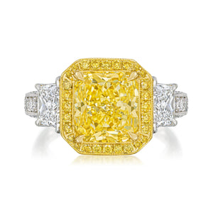 3 carat Radiant Cut Fancy Intense Yellow Diamond Engagement Ring