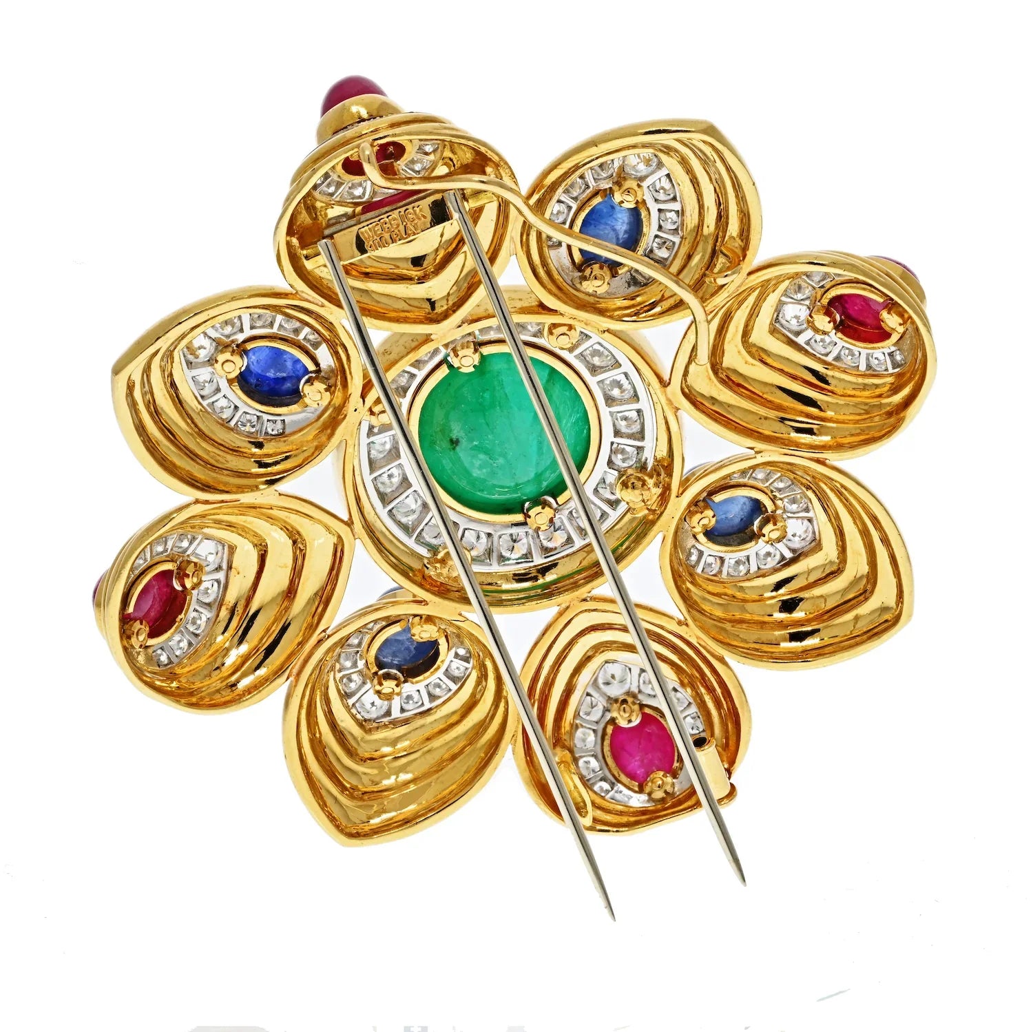 David Webb Platinum & 18K Yellow Gold Multicolor Cabochon Gemstone And Diamond Maltese Brooch - The Back Vault