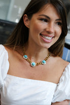 18K Yellow Gold Three Station Turquoise And Diamond Necklace - The Back Vault
