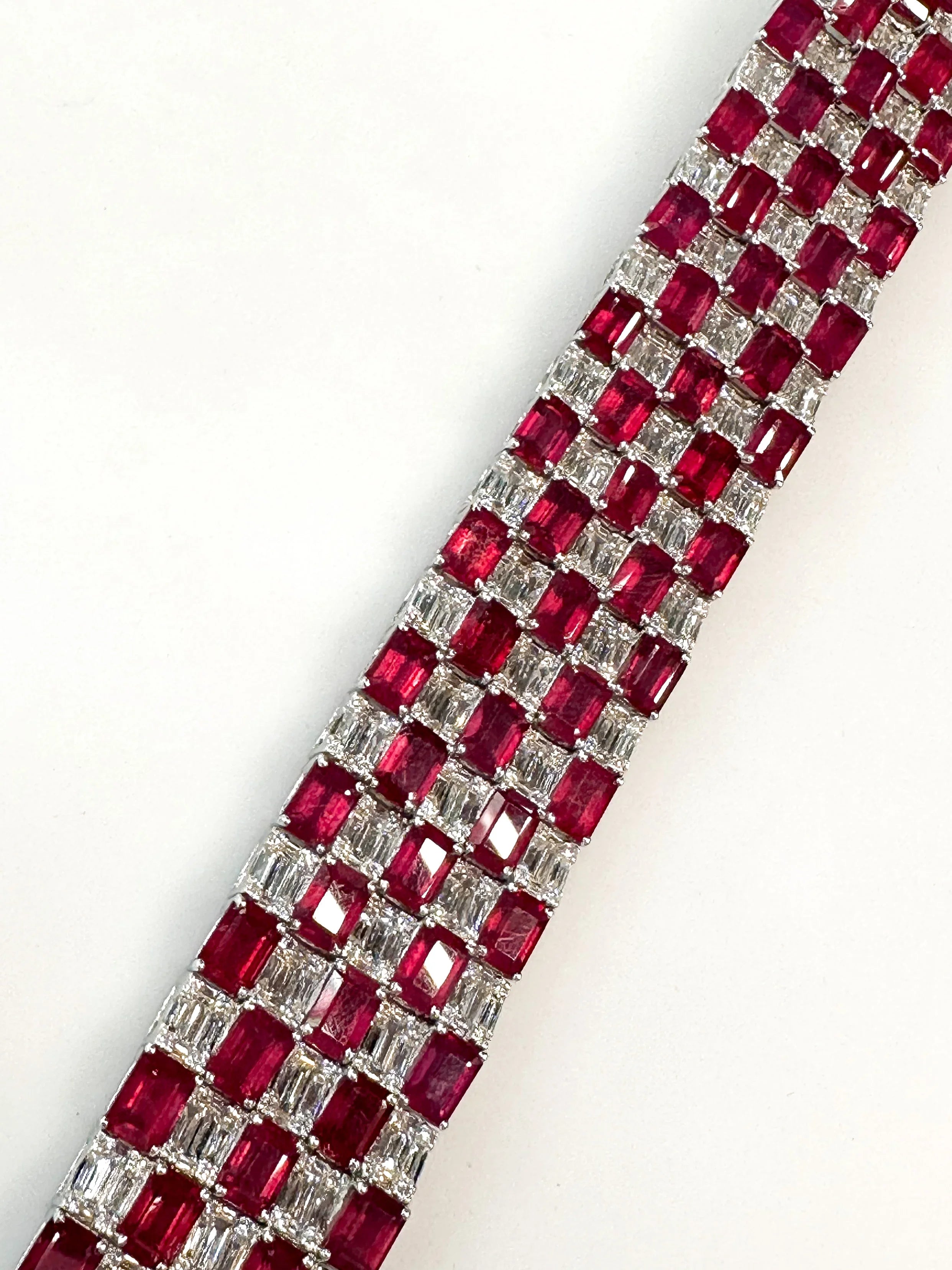 18K White Gold Diamond And Ruby Estate Carpet Style Bracelet - The Back Vault