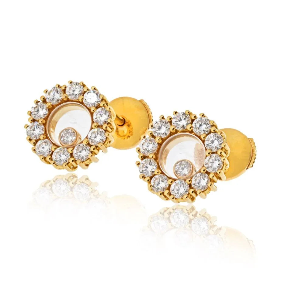 Chopard 18K Yellow Gold Happy Diamond Round 1.20cttw Stud Earrings - The Back Vault