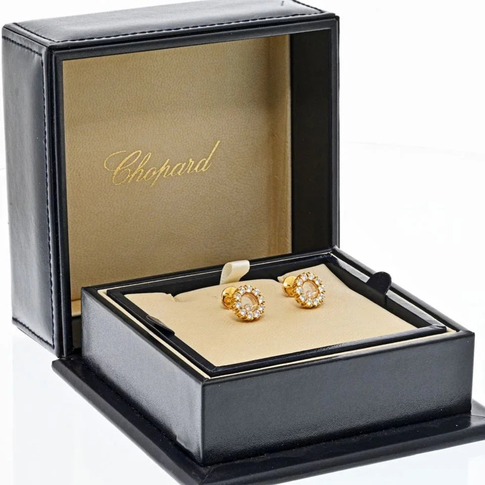 Chopard 18K Yellow Gold Happy Diamond Round 1.20cttw Stud Earrings - The Back Vault