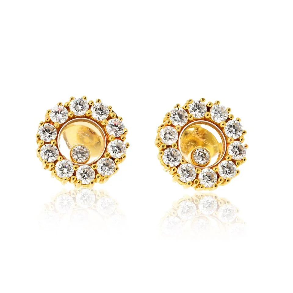 Chopard 18K Yellow Gold Happy Diamond Round 1.20cttw Stud Earrings - The Back Vault
