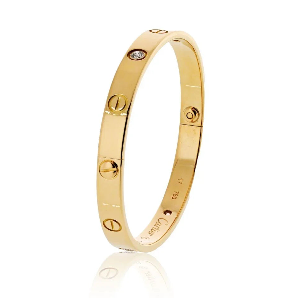 Cartier Love 18K Yellow Gold 4 Diamond Vintage Model Size 17 Bracelet - The Back Vault