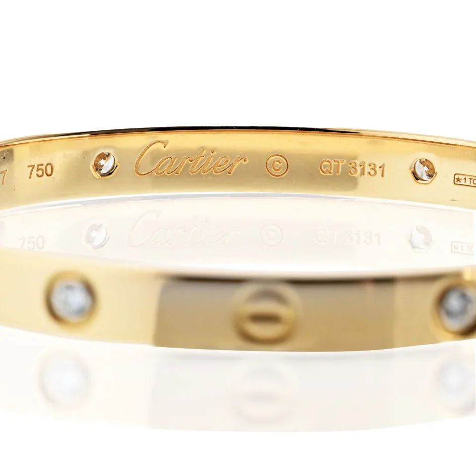 Cartier Love 18K Yellow Gold 4 Diamond Vintage Model Size 17 Bracelet - The Back Vault