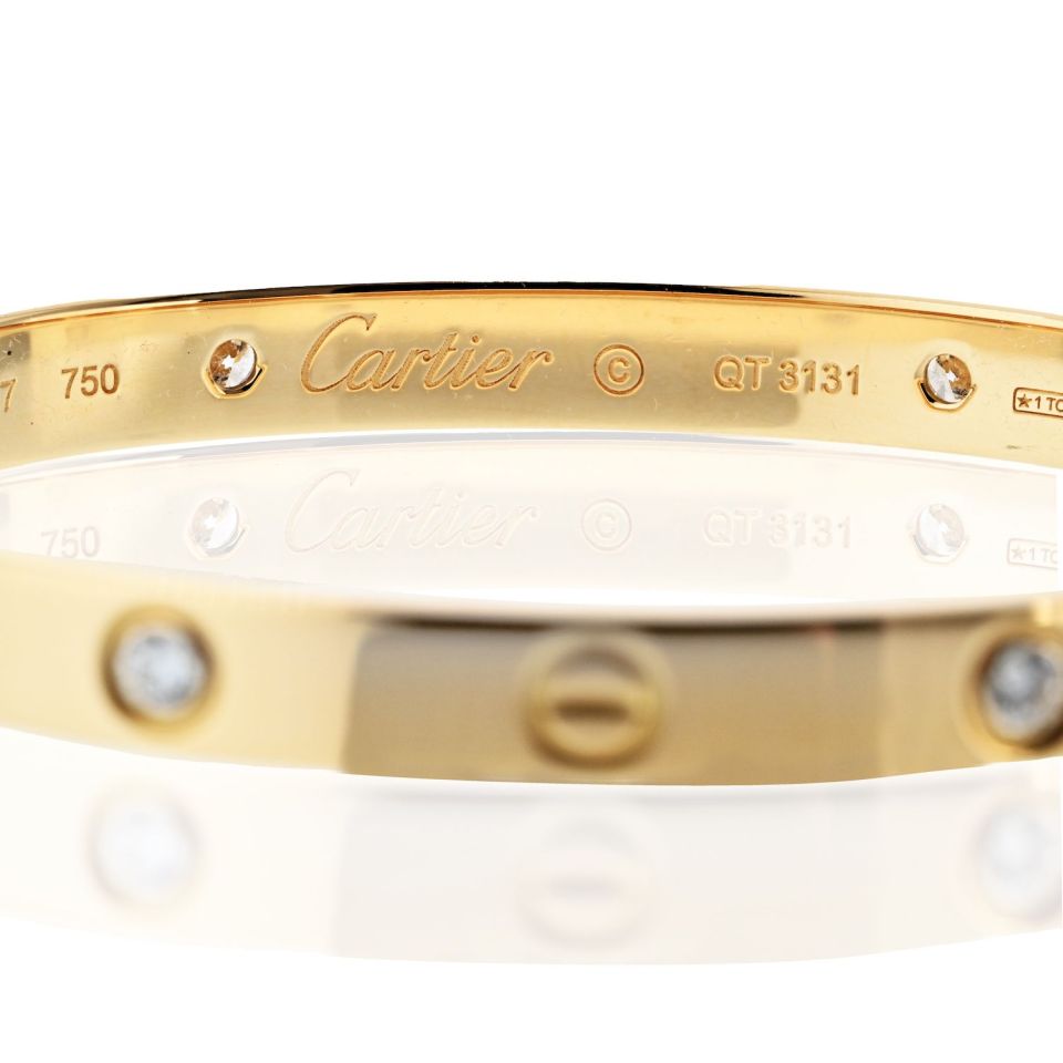Cartier Love 18K Yellow Gold 4 Diamond Vintage Model Size 17 Bracelet