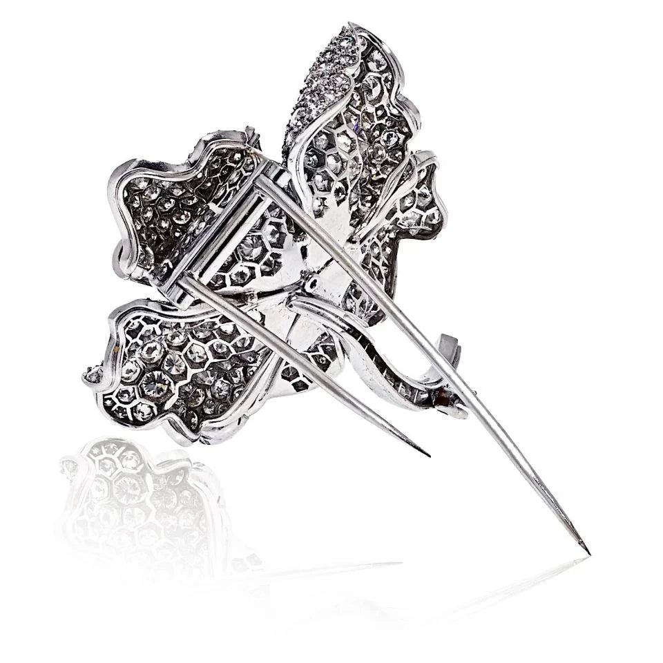 Platinum 17.00cttw Round Diamond Cut Flower Brooch - The Back Vault