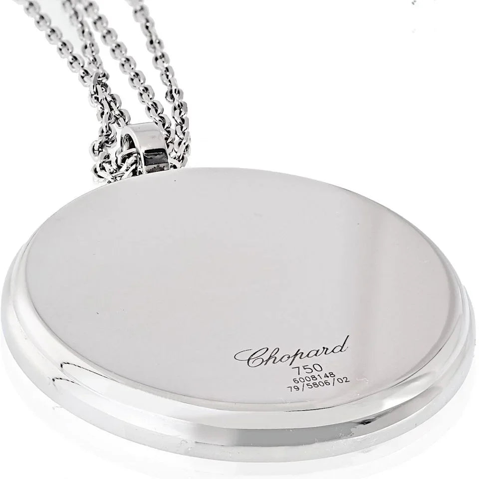 Chopard 18K White Gold Long Life Carnelian Round Pendant On A Chain Necklace - The Back Vault