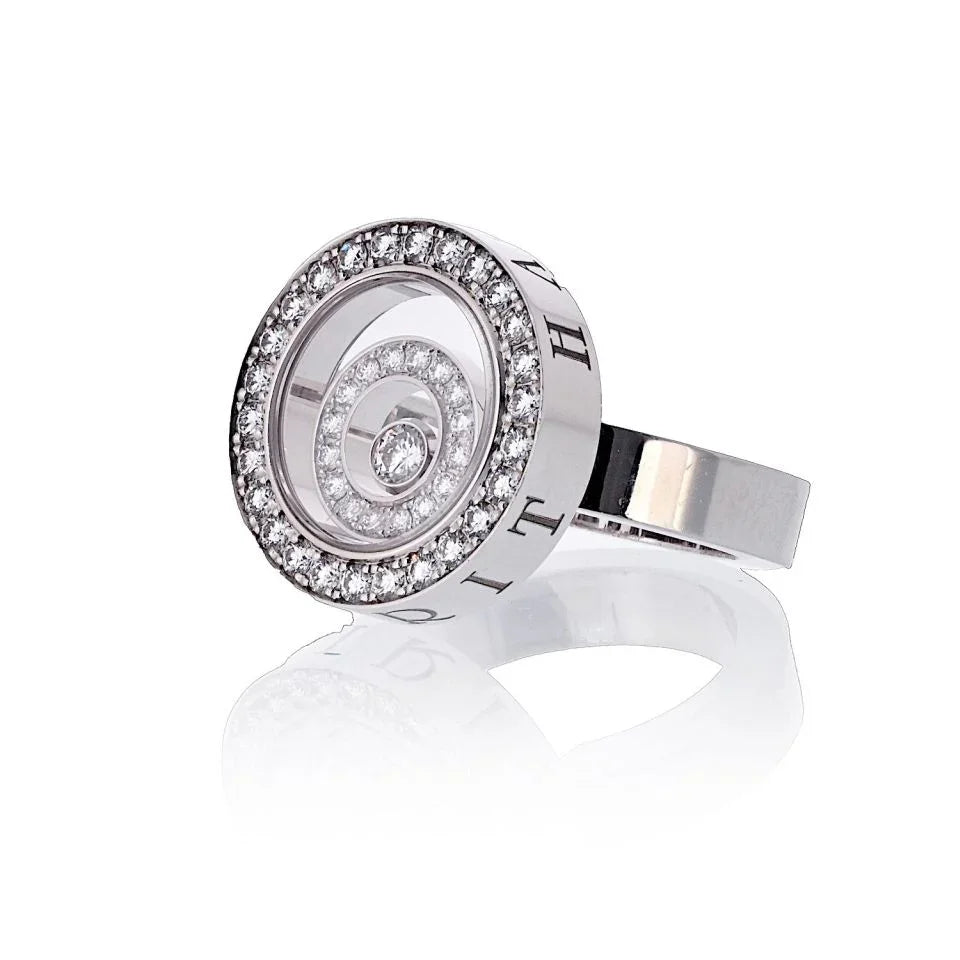 Chopard 18K White Gold Happy Spirit Double Pave Diamond Ring - The Back Vault