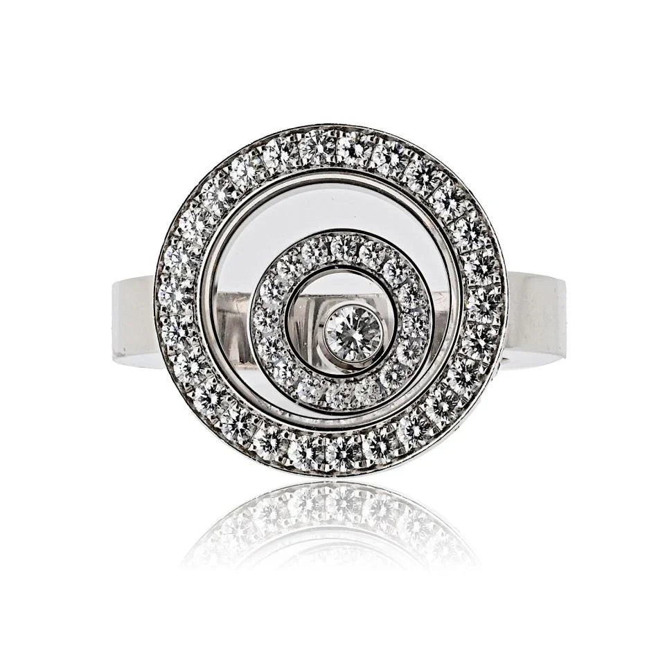 Chopard 18K White Gold Happy Spirit Double Pave Diamond Ring - The Back Vault