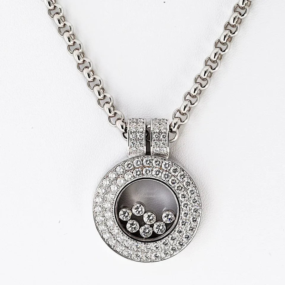 Chopard Happy Diamonds 18K White Gold 2.05cttw Pave Double Row Round Necklace - The Back Vault