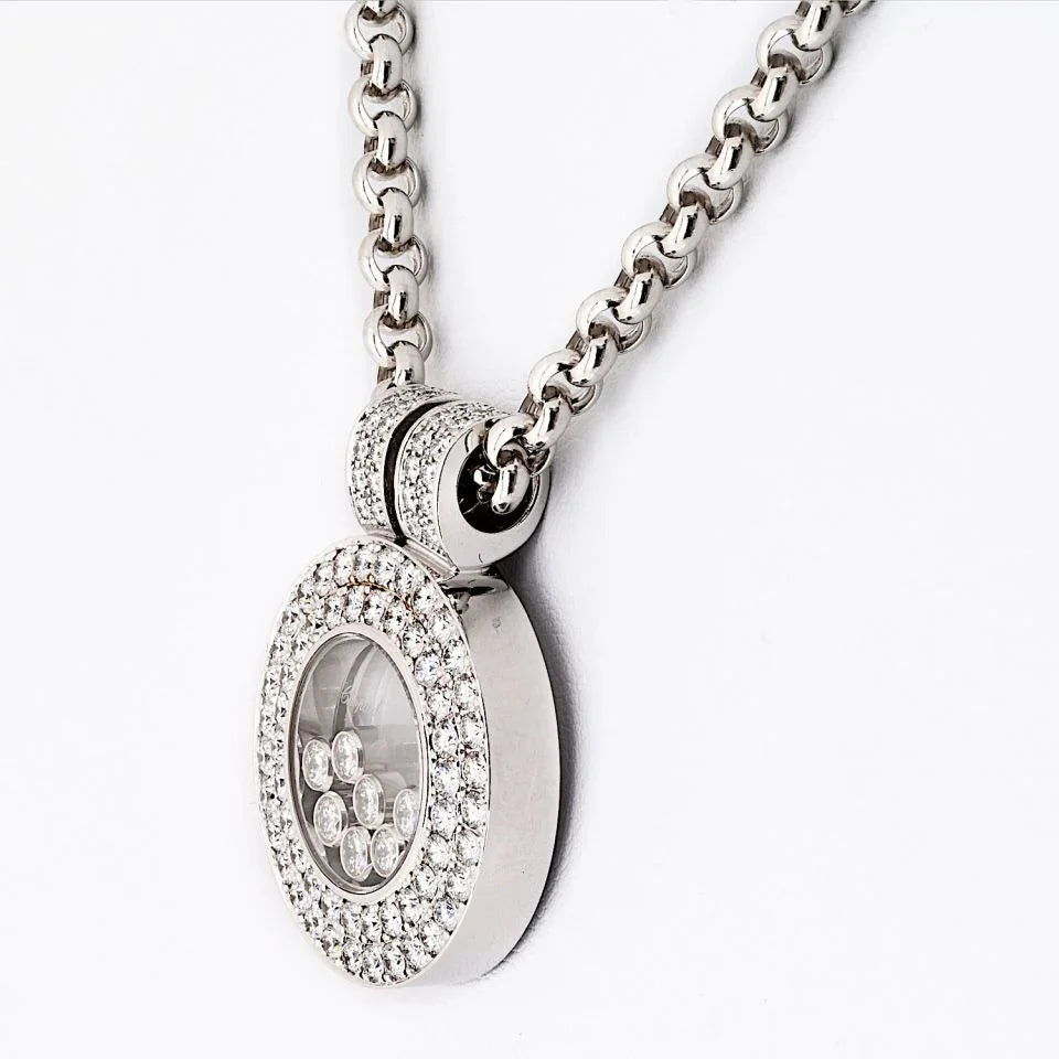 Chopard Happy Diamonds 18K White Gold 2.05cttw Pave Double Row Round Necklace - The Back Vault