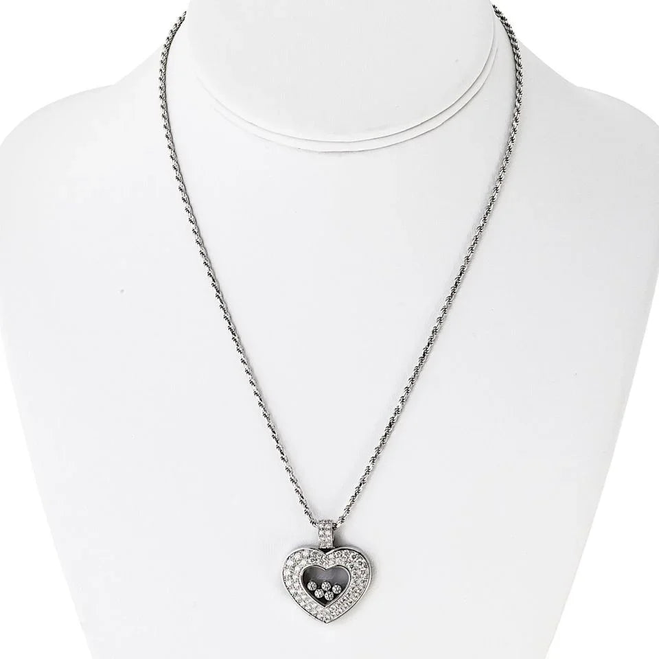 Chopard Happy Diamonds 18K White Gold Five Floating Diamond Heart Necklace - The Back Vault