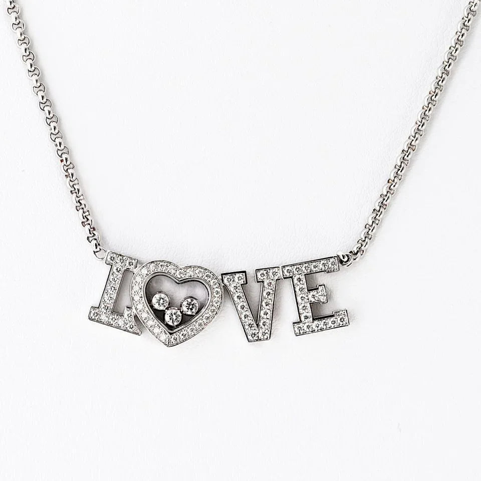 Chopard Happy Diamonds 18K White Gold 0.72cttw Diamond Love Word Necklace - The Back Vault