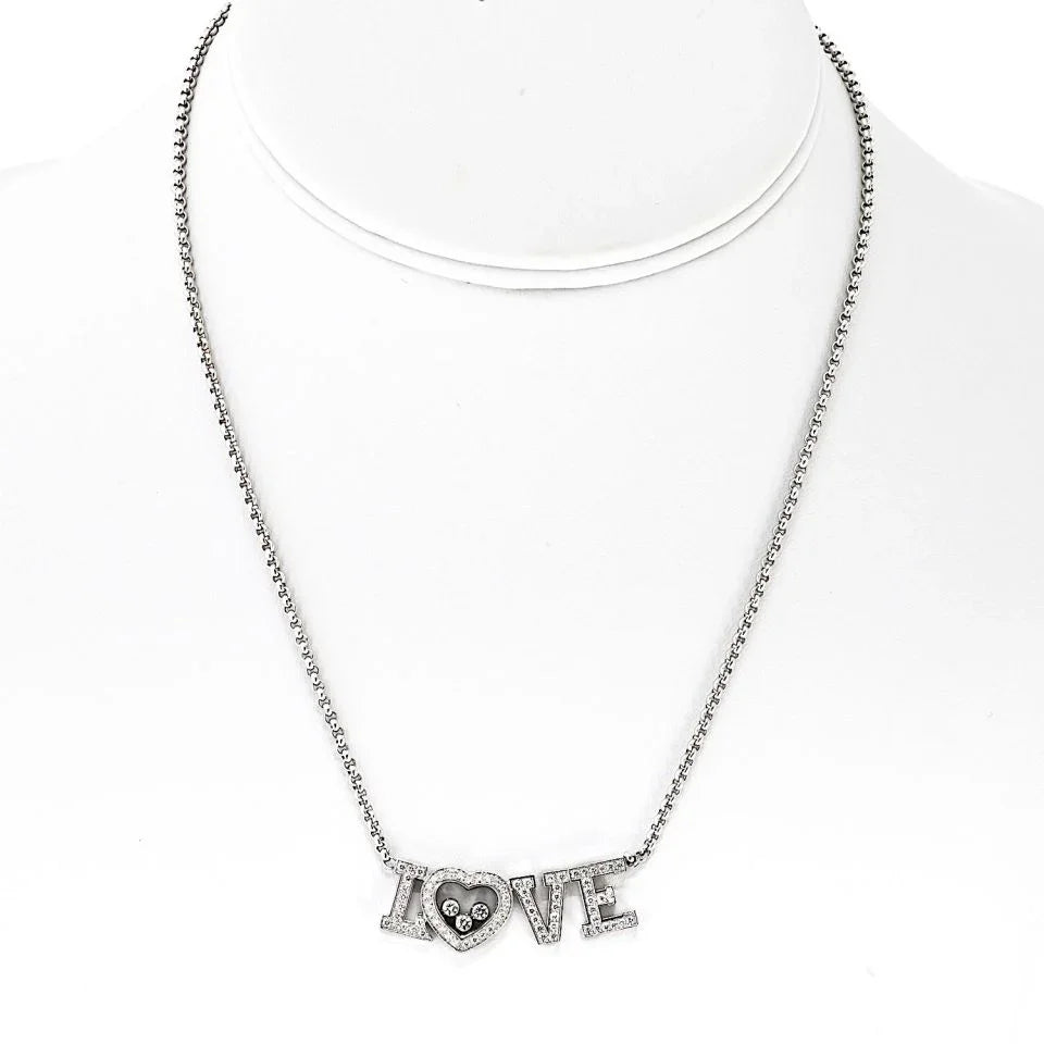 Chopard Happy Diamonds 18K White Gold 0.72cttw Diamond Love Word Necklace - The Back Vault