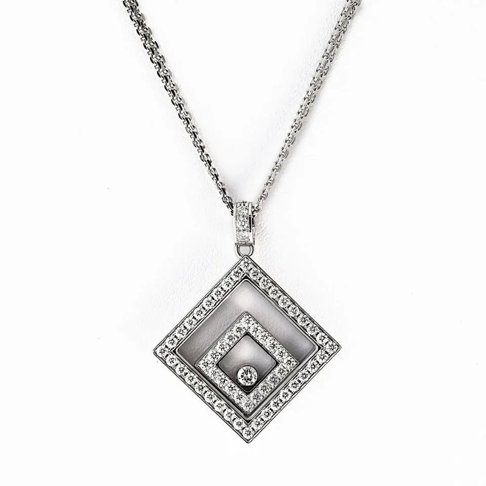 Chopard 18K White Gold 1.50cttw Happy Diamond Square Necklace - The Back Vault