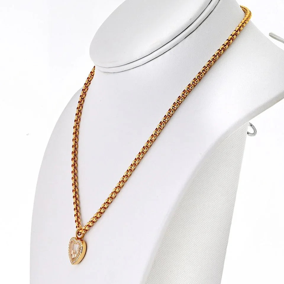 Chopard Happy Diamonds 18K Yellow Gold 0.36cttw Diamond Pave Set Heart Pendant Necklace - The Back Vault