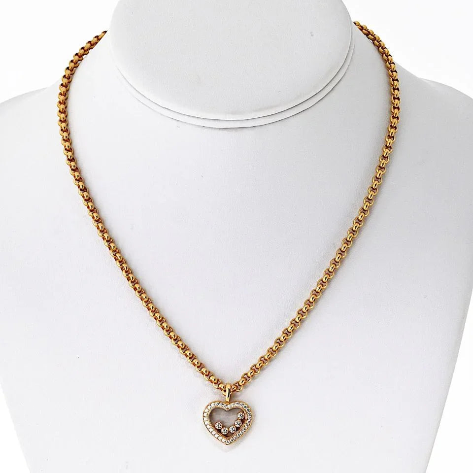 Chopard Happy Diamonds 18K Yellow Gold 0.36cttw Diamond Pave Set Heart Pendant Necklace - The Back Vault