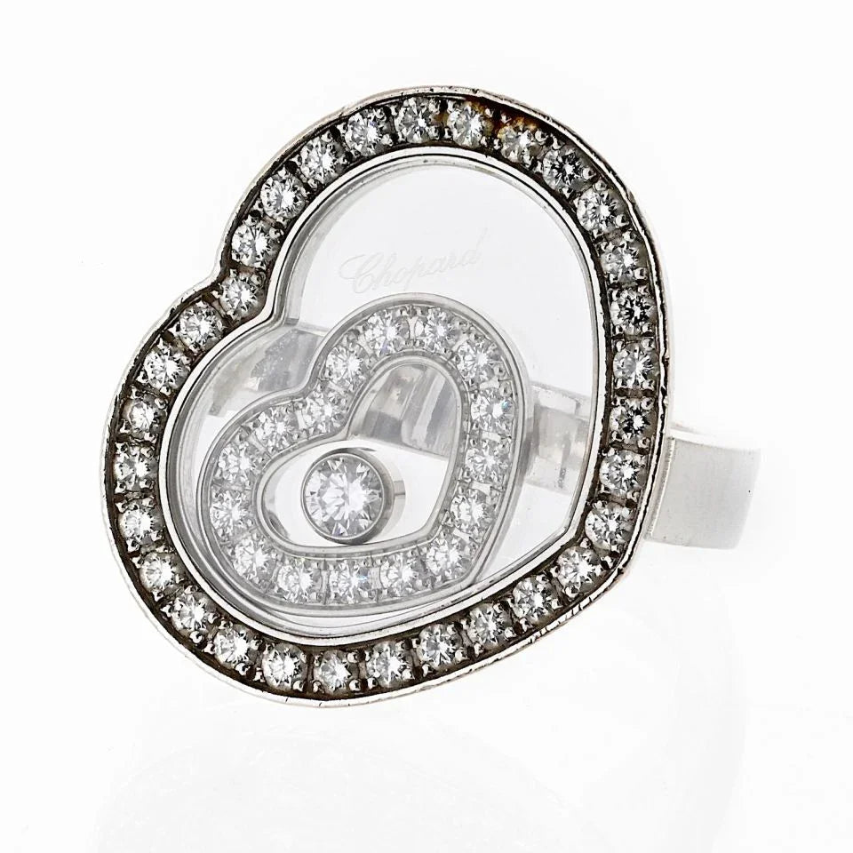 Chopard 18K White Gold Happy Spirit Heart Diamond Floating Ring - The Back Vault