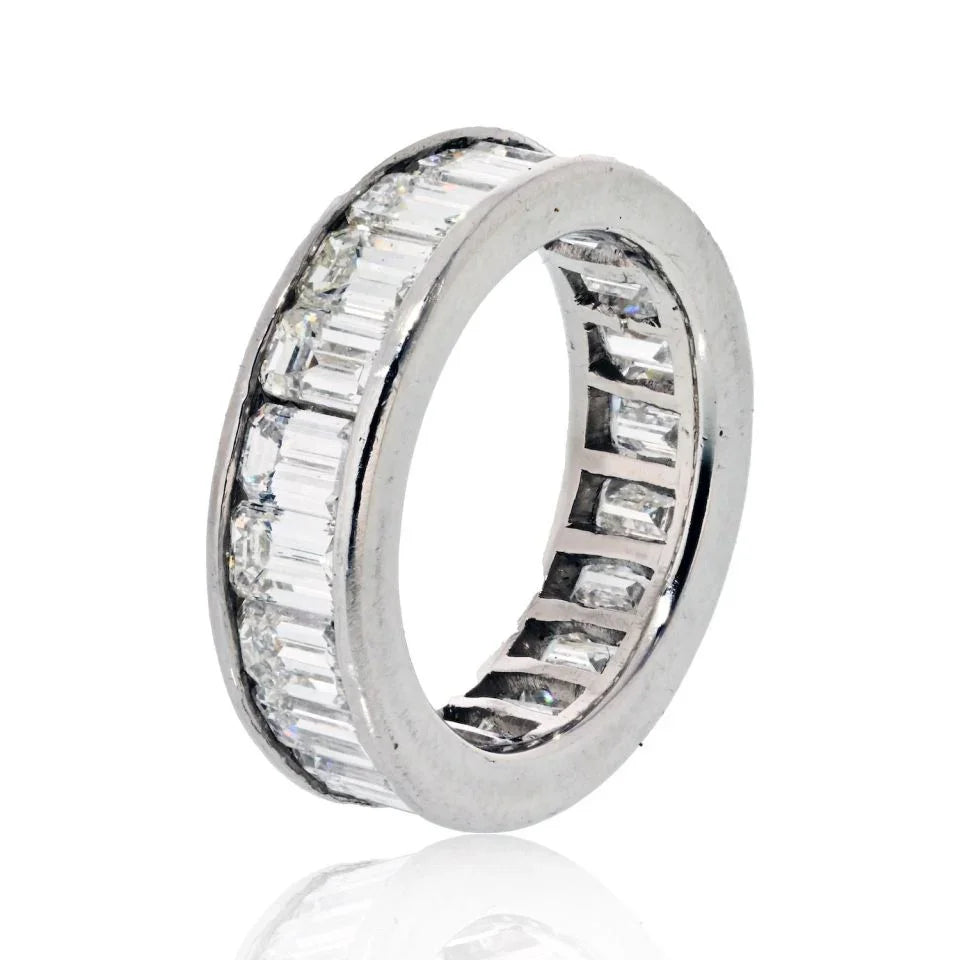 Platinum 5.00cttw Emerald Cut Diamond Channel Set Eternity Band - The Back Vault