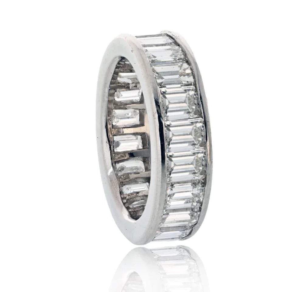Platinum 5.00cttw Emerald Cut Diamond Channel Set Eternity Band - The Back Vault