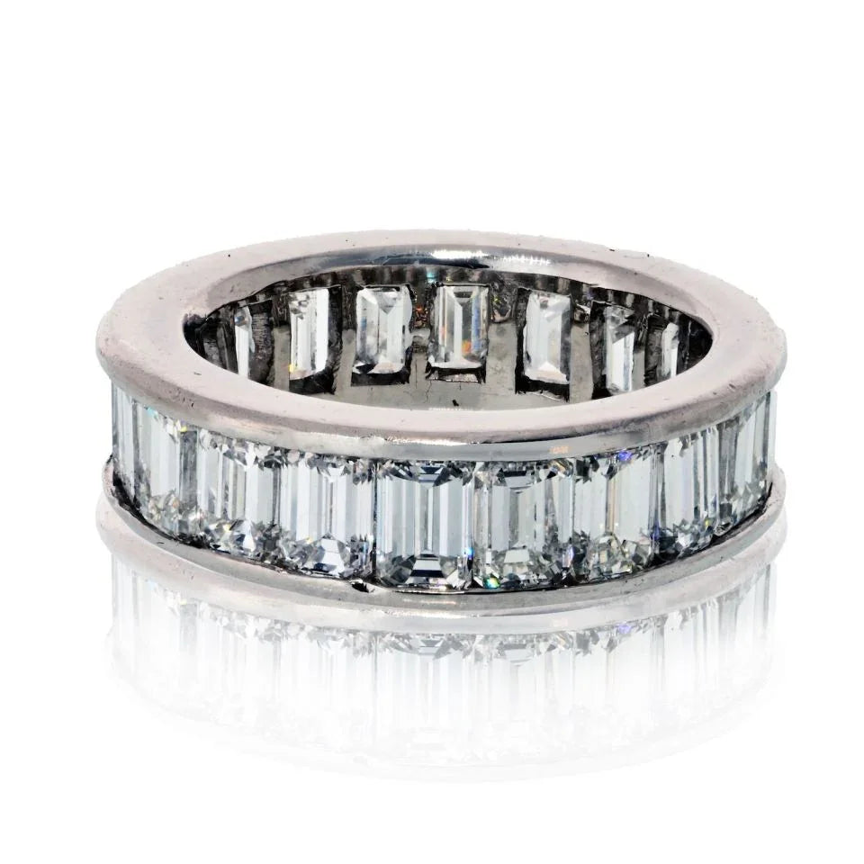 Platinum 5.00cttw Emerald Cut Diamond Channel Set Eternity Band - The Back Vault
