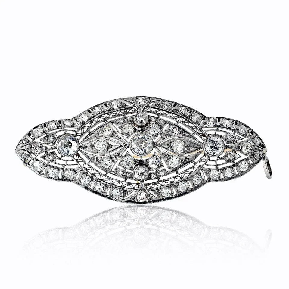 Antique Platinum 3.00cttw Diamond Brooch - The Back Vault