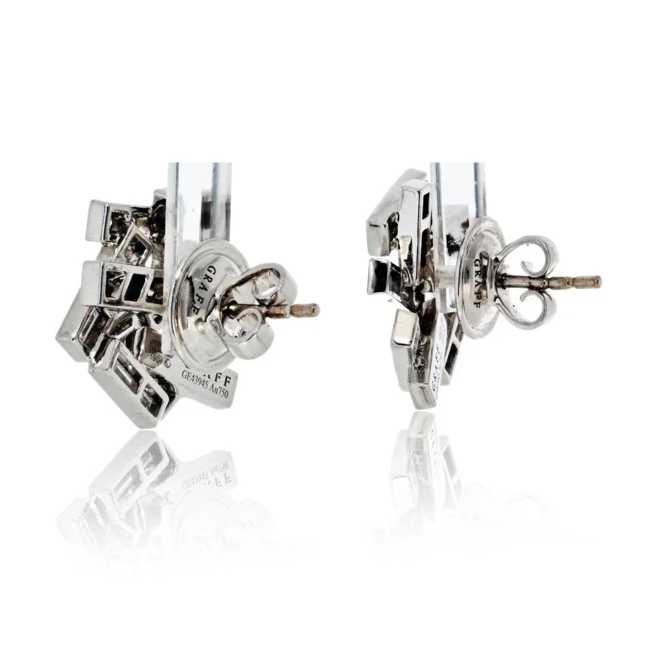 Graff 18K White Gold Threads Baguette And Round Earrings - The Back Vault