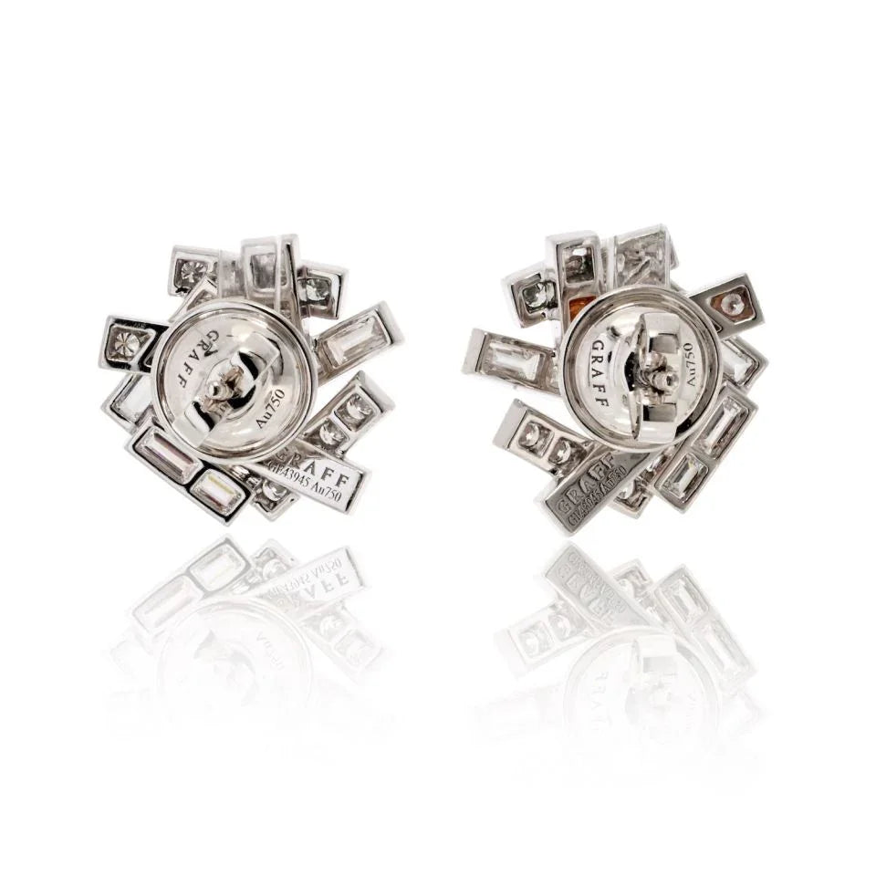 Graff 18K White Gold Threads Baguette And Round Earrings - The Back Vault