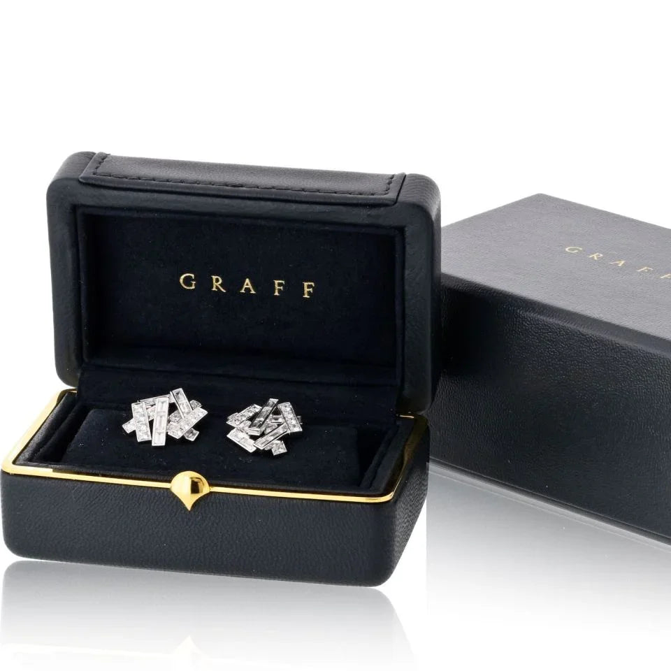 Graff 18K White Gold Threads Baguette And Round Earrings - The Back Vault