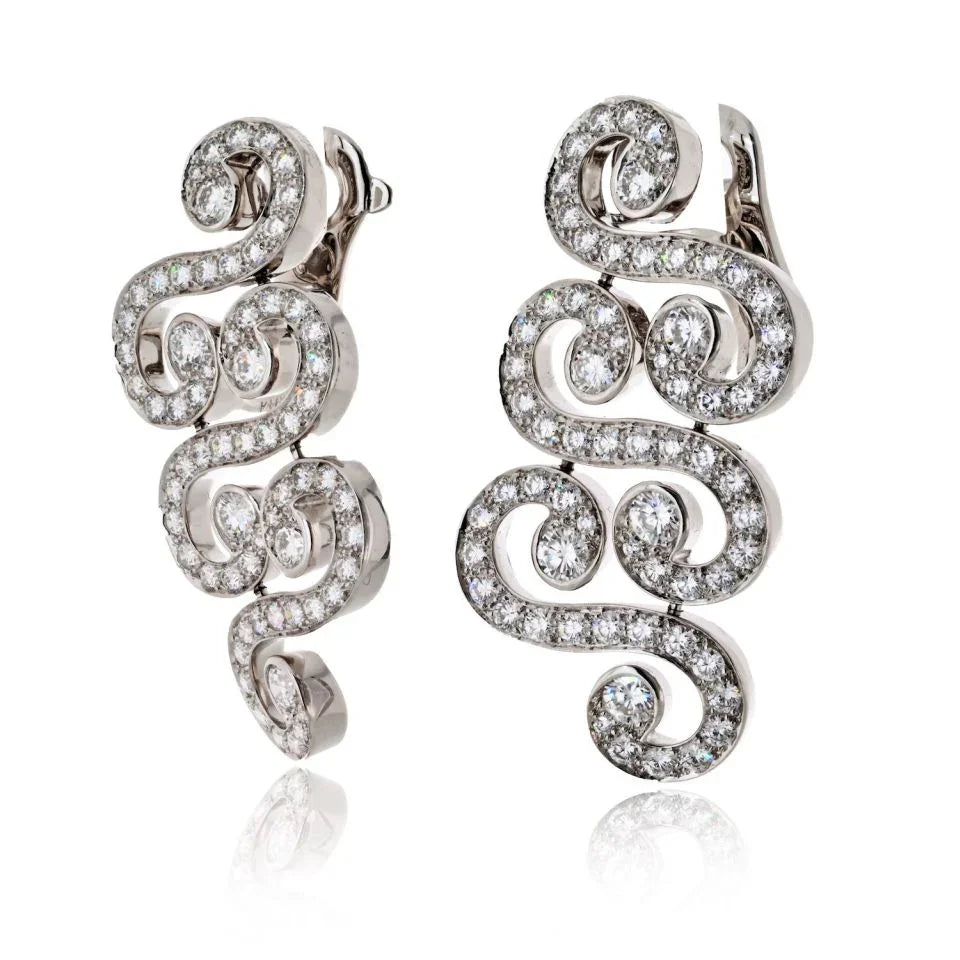 Cartier 18K White Gold Arabesque Scroll 6.50cttw Earrings - The Back Vault