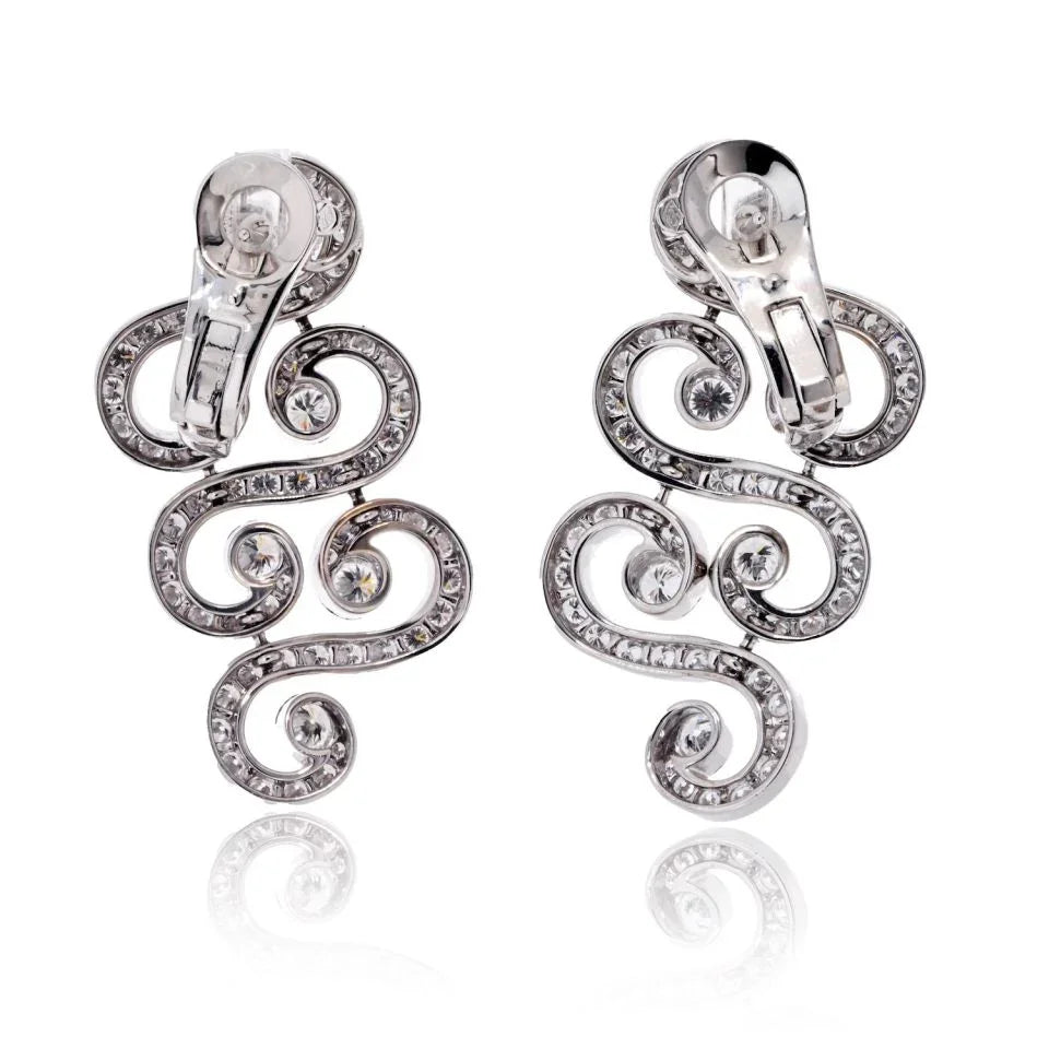 Cartier 18K White Gold Arabesque Scroll 6.50cttw Earrings - The Back Vault