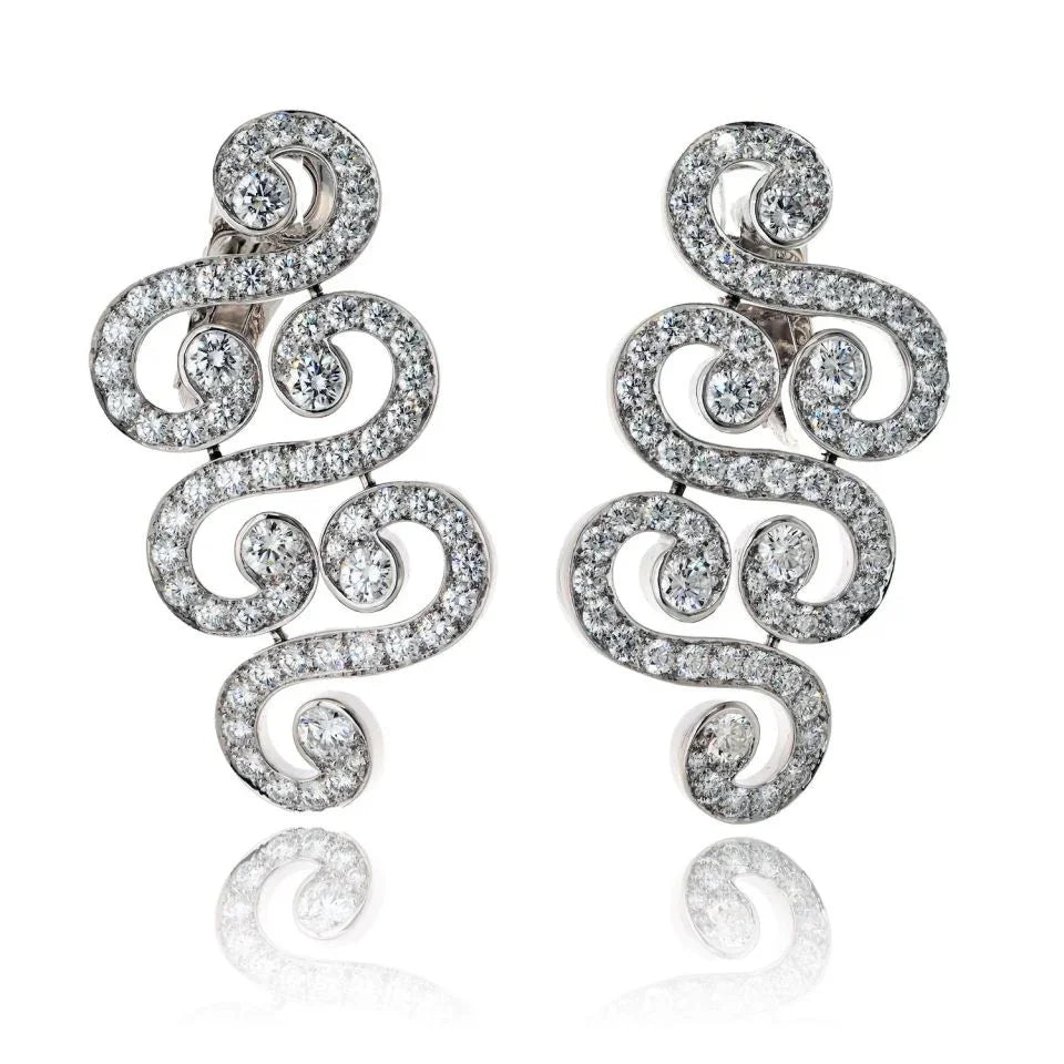 Cartier 18K White Gold Arabesque Scroll 6.50cttw Earrings - The Back Vault