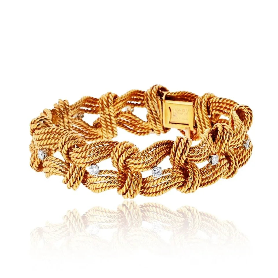Van Cleef & Arpels 18K Yellow Gold Twist Rope Diamond Accented Bracelet - The Back Vault