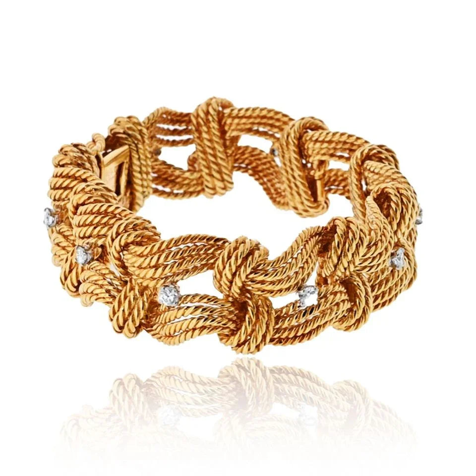 Van Cleef & Arpels 18K Yellow Gold Twist Rope Diamond Accented Bracelet - The Back Vault