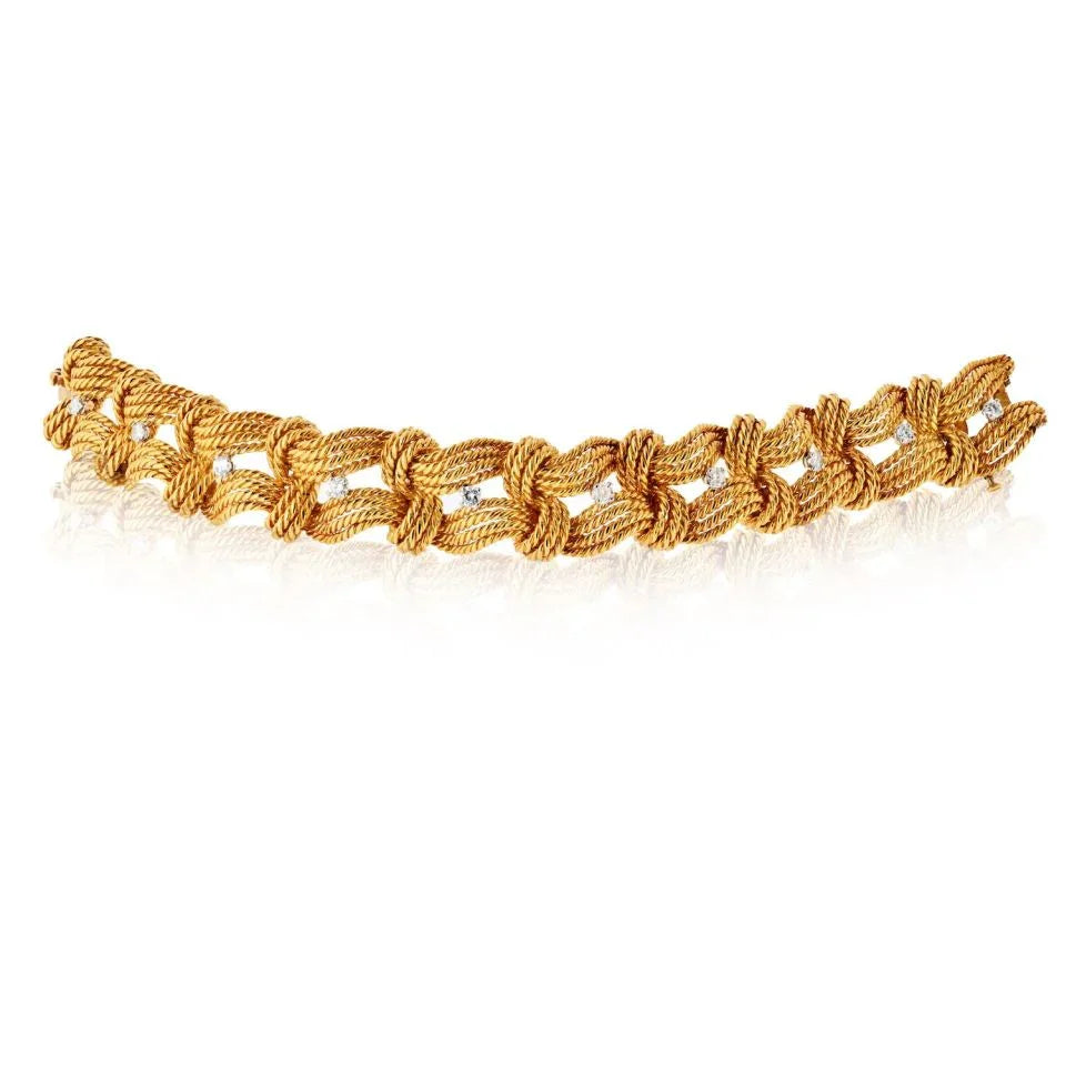 Van Cleef & Arpels 18K Yellow Gold Twist Rope Diamond Accented Bracelet - The Back Vault