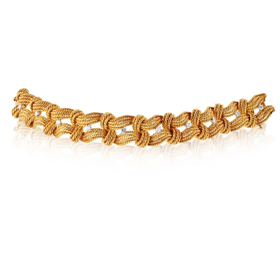 Van Cleef & Arpels 18K Yellow Gold Twist Rope Diamond Accented Bracelet
