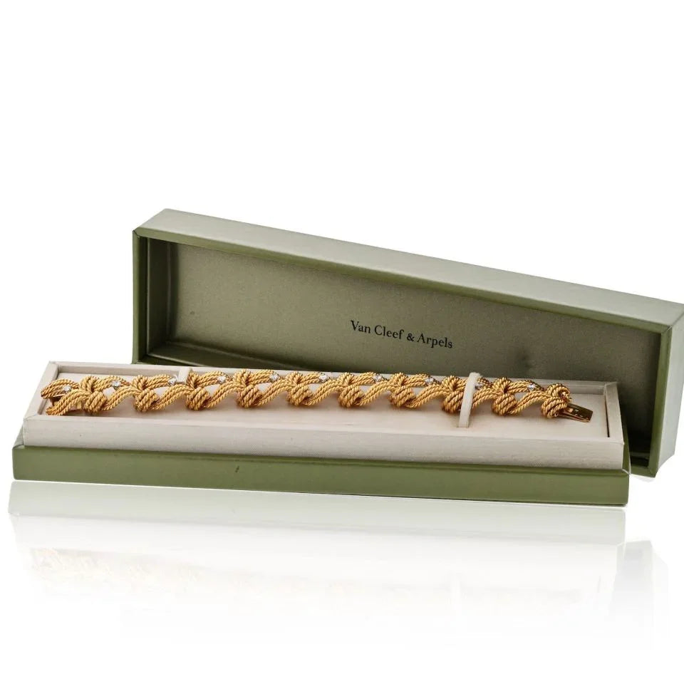 Van Cleef & Arpels 18K Yellow Gold Twist Rope Diamond Accented Bracelet - The Back Vault